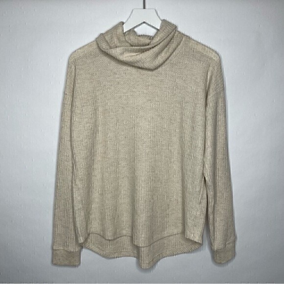 Anthropologie Splendid Waffle Cowl Neck Long Sleeve Top Sweater - Picture 2 of 3